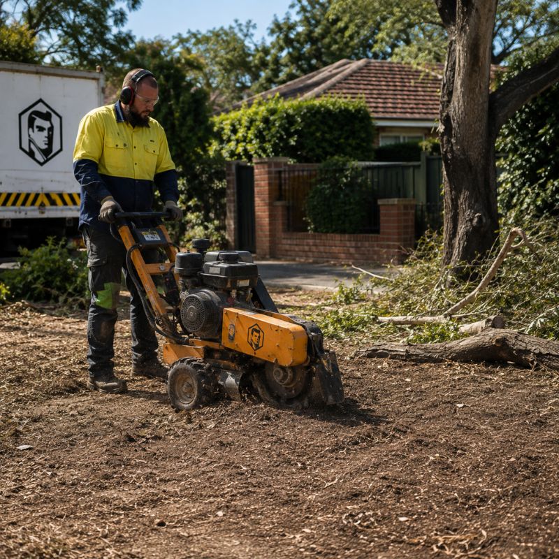 Stump grinding result with cleared ground