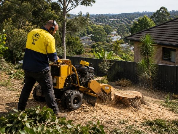 Stump grinding result with cleared ground in Hornsby