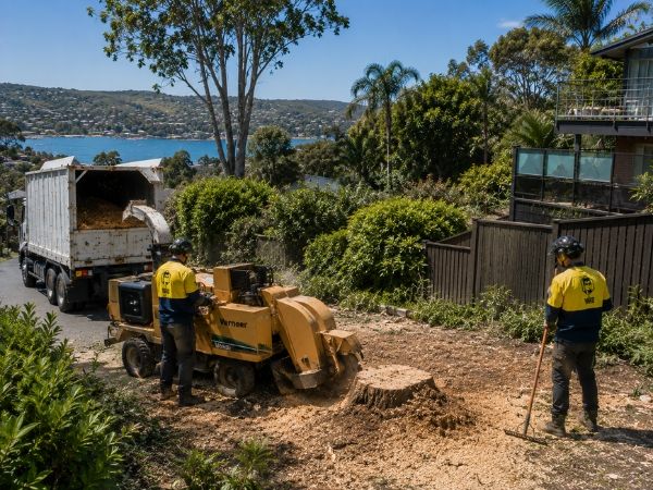 Stump grinding result with cleared ground