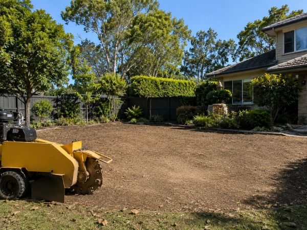 Stump grinding result, cleared ground